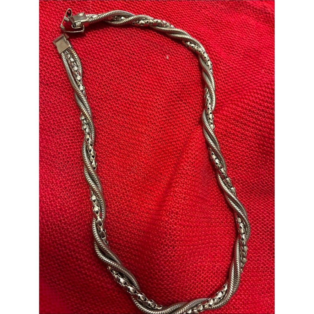 Vtg 1960s Shiny Silver Twisted Multi Rope Chain Choker Necklace